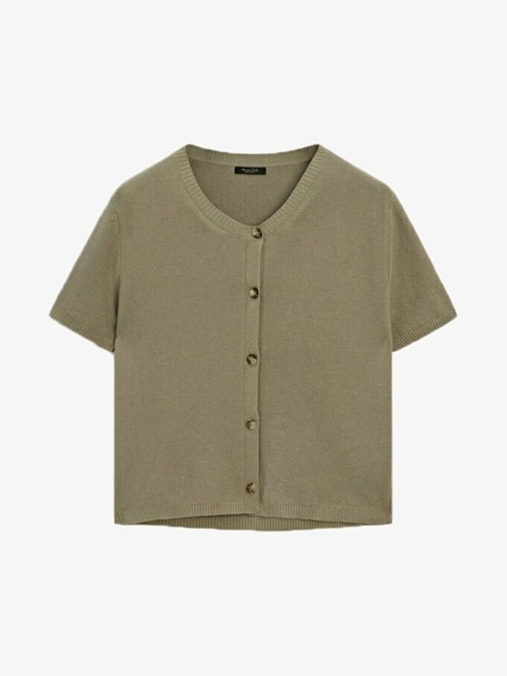 Massimo Dutti Short Sleeve Olive Green Cropped Knit Cardigan